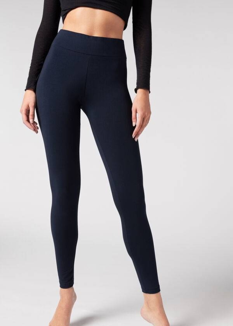 Calzedonia Cotton Women\'s Leggings Blue | CA 1553CE