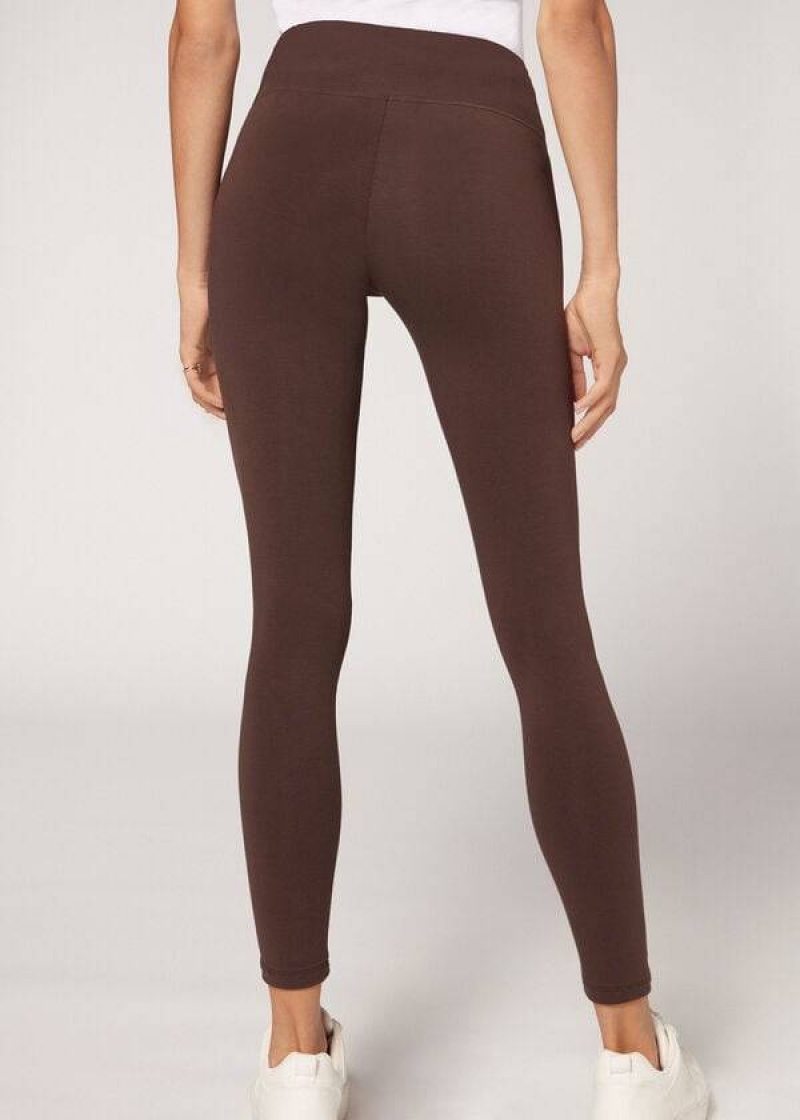 Calzedonia Cotton Women's Leggings Brown | CA 1551ZG