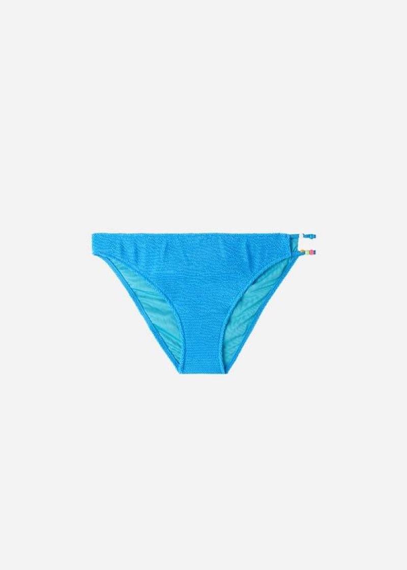 Calzedonia Crinkled San Diego Women's Bikini Bottoms Blue | CA 2816OR