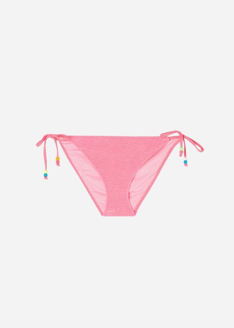 Calzedonia Crinkled String San Diego Women's Bikini Bottoms Pink | CA 2815PQ