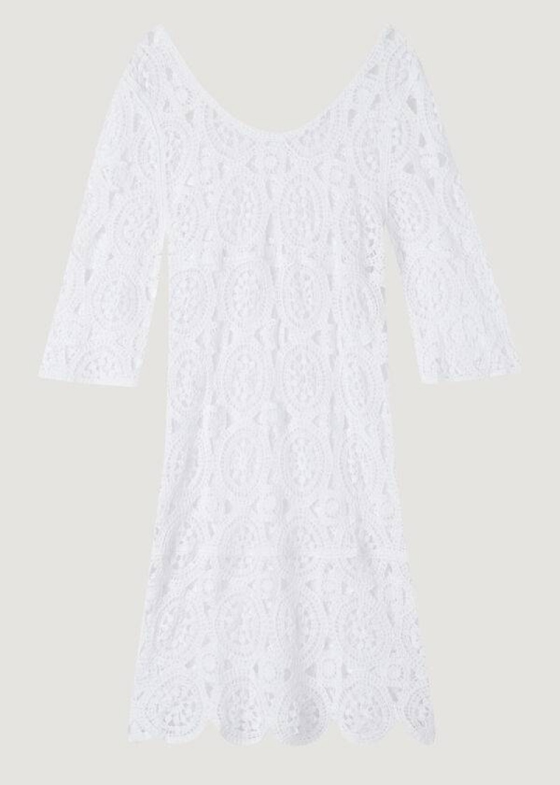 Calzedonia Crochet Dress Women's Cover Ups White | CA 2120JJ