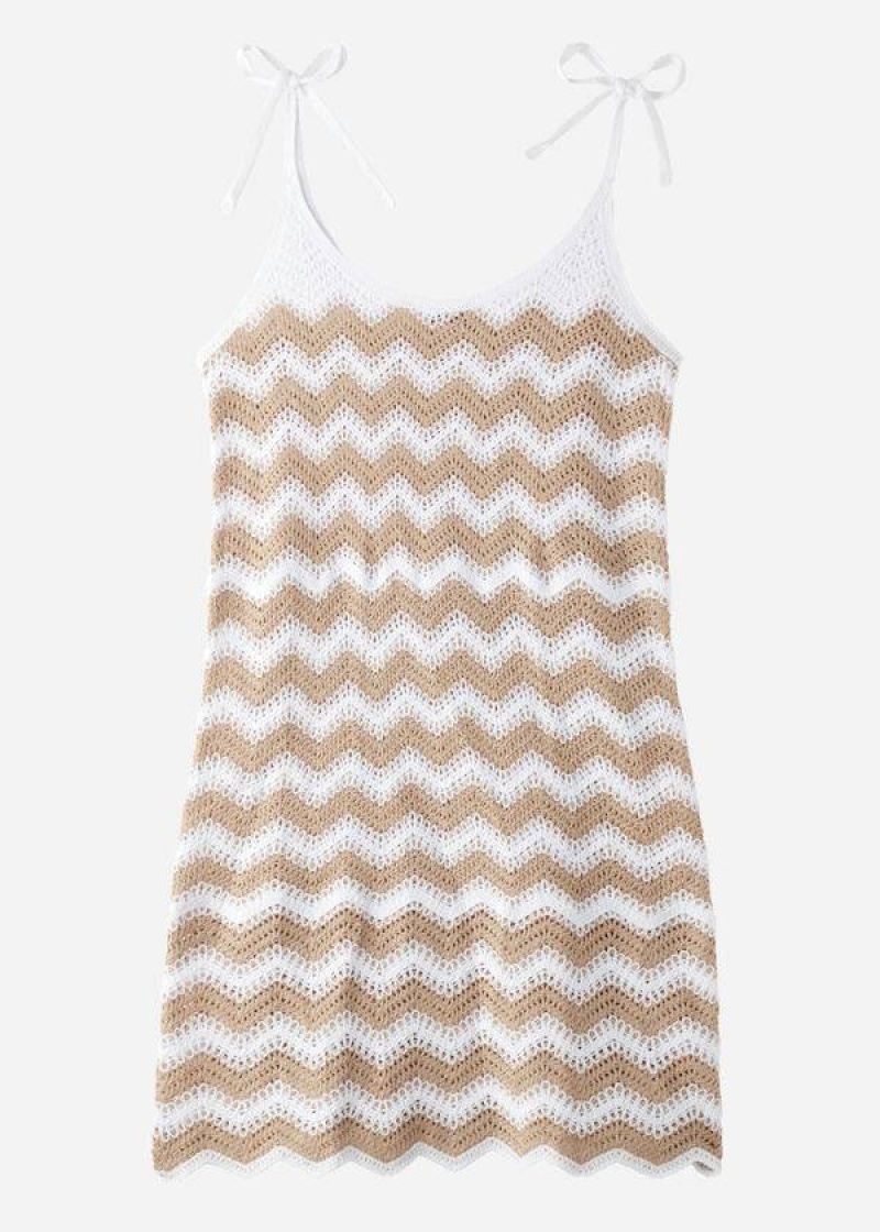 Calzedonia Crochet Dress with Chevron Motif Women's Cover Ups White / Beige | CA 2119HK