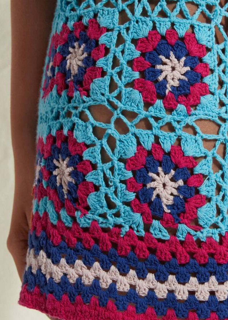 Calzedonia Crochet Skirt Women's Cover Ups Turquoise / Blue | CA 2062AP