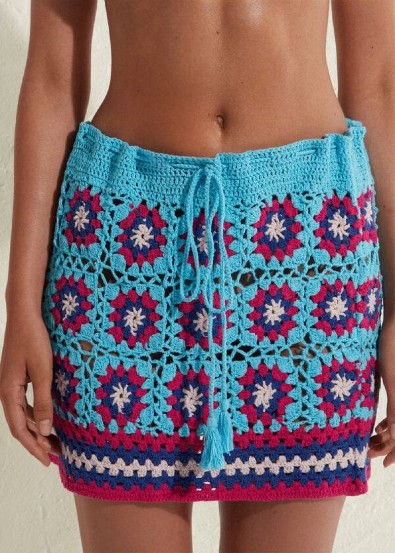 Calzedonia Crochet Skirt Women's Cover Ups Turquoise / Blue | CA 2062AP