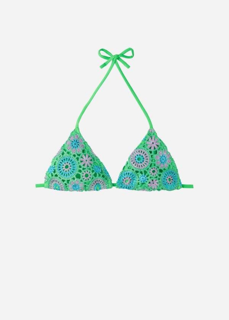 Calzedonia Crochet Triangle String Capri Women's Bikini Tops Green | CA 2486CE