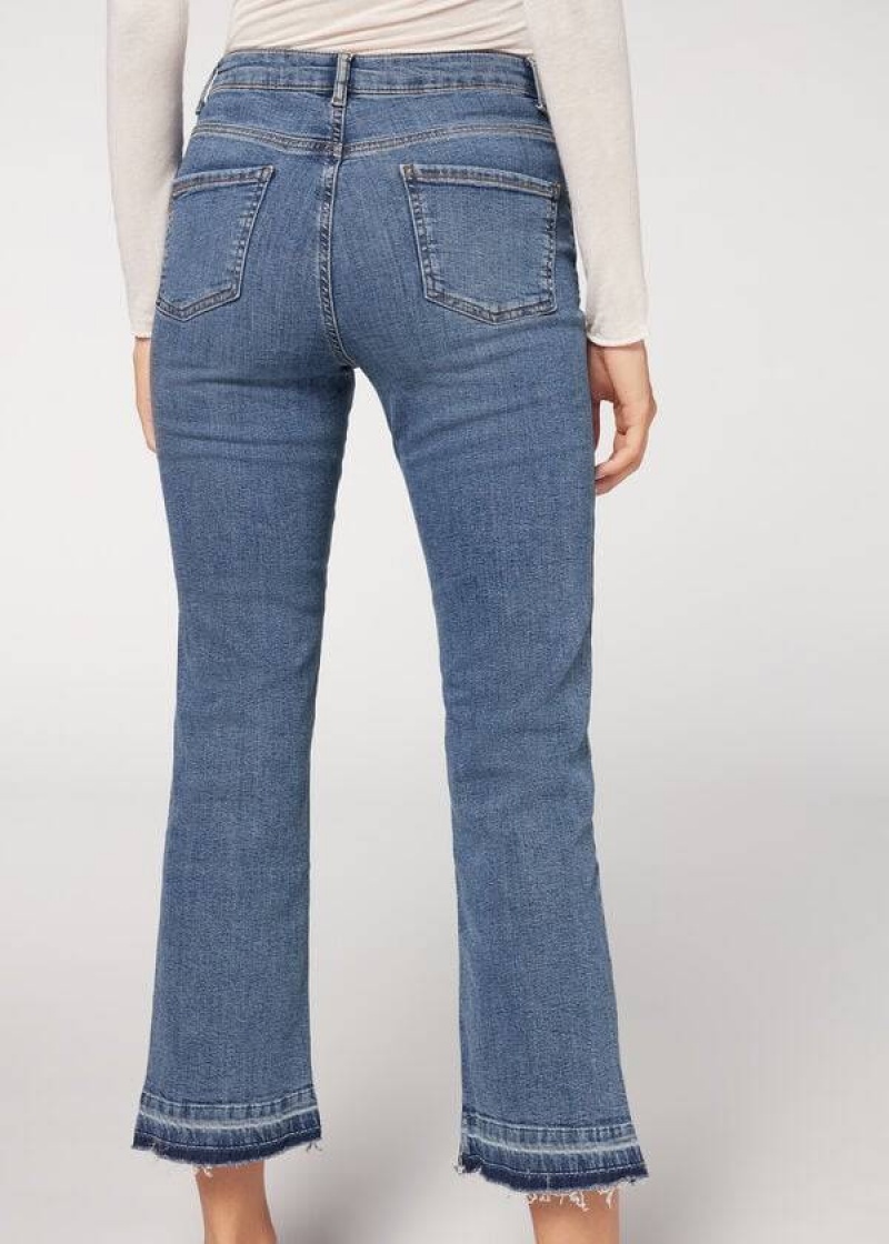 Calzedonia Cropped Flare Women's Jeans Blue | CA 1628LH