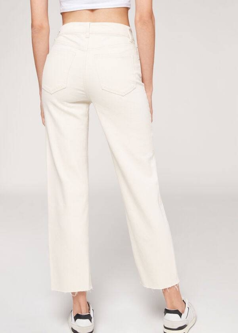 Calzedonia Cropped Straight-Leg Women's Jeans White | CA 1626JJ