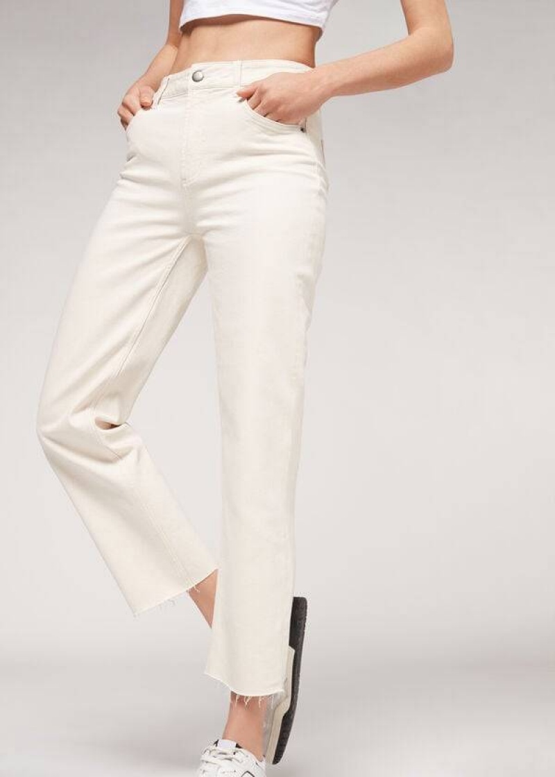 Calzedonia Cropped Straight-Leg Women's Jeans White | CA 1626JJ