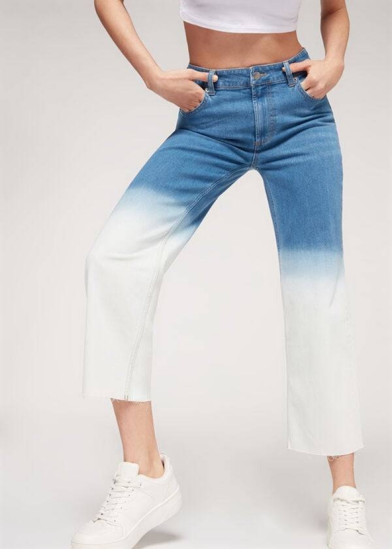 Calzedonia Cropped Straight-Leg Women's Jeans Blue / White | CA 1625HK