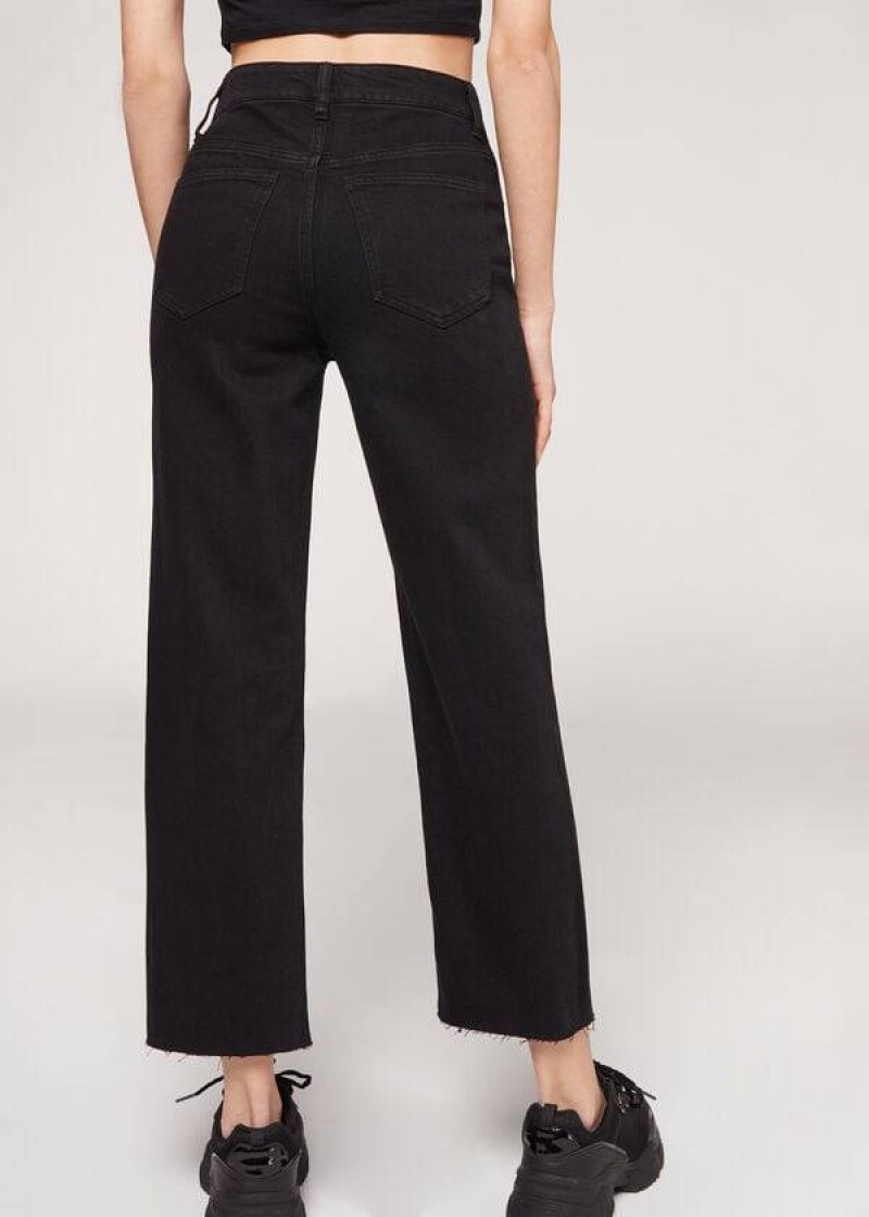 Calzedonia Cropped Straight-Leg Women's Pants Black | CA 1466DN