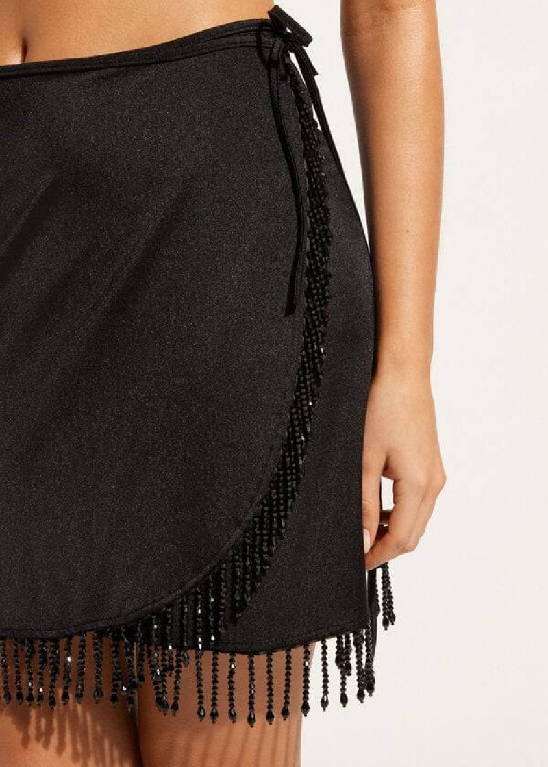 Calzedonia Crystal and Sequin Mini Pareo Taipei Women's Cover Ups Black | CA 2060OR