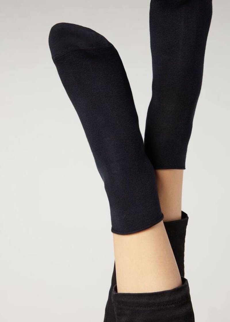 Calzedonia Cuffless Short in Cotton Women\'s Socks Navy | CA 1803SO