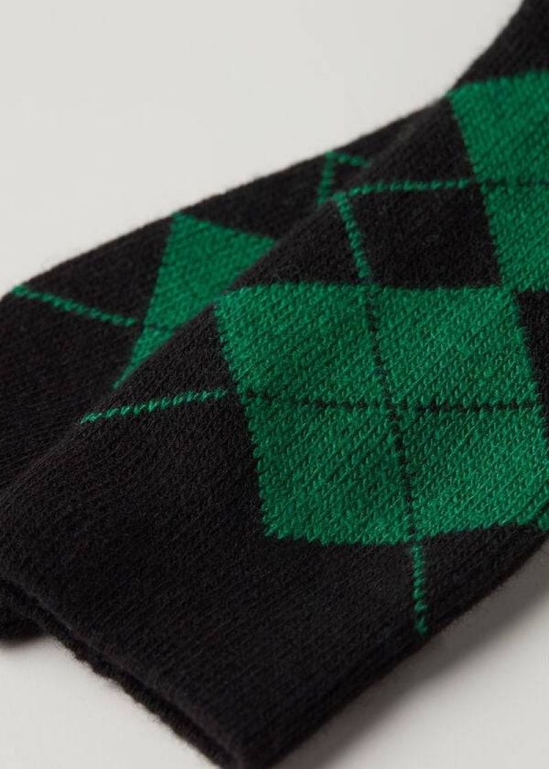 Calzedonia Diamond-Pattern Cashmere Short Women's Socks Black / Green | CA 1786XF