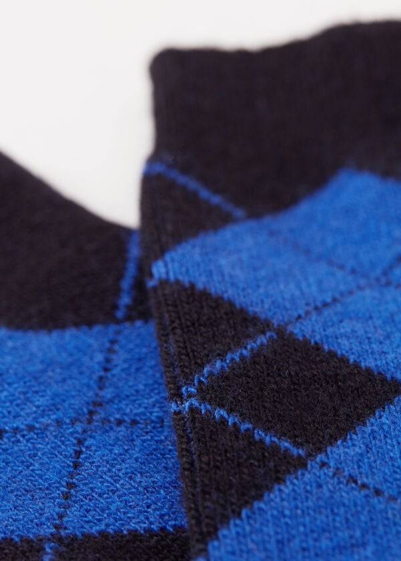 Calzedonia Diamond-Pattern Cashmere Short Women's Socks Black / Blue | CA 1781HK