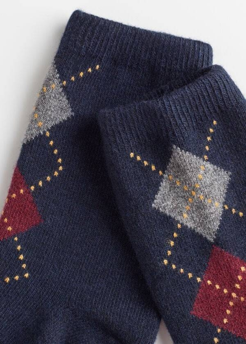 Calzedonia Diamond-Pattern Cashmere Short Women's Socks Blue / Red | CA 1779FM