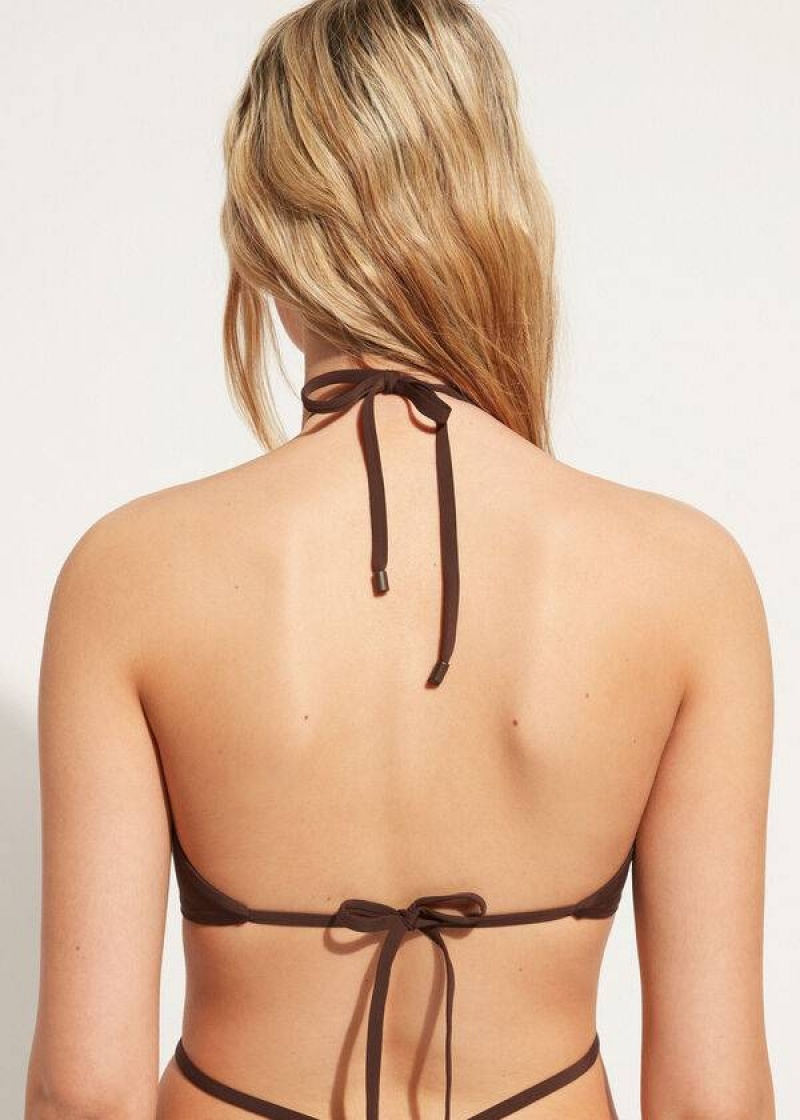 Calzedonia Drawstring Bandeau Islamorada Women's Bikini Tops Coffee Brown | CA 2479EX