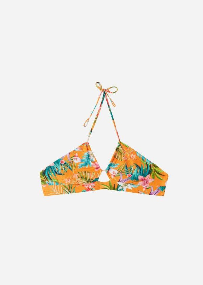 Calzedonia Drawstring Bandeau Rio Eco Women's Bikini Tops Orange | CA 2478RW