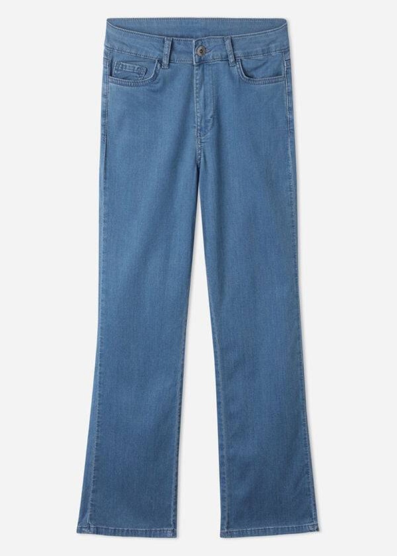 Calzedonia Eco Light Flared Cropped Denim Women's Jeans Blue | CA 1621SO