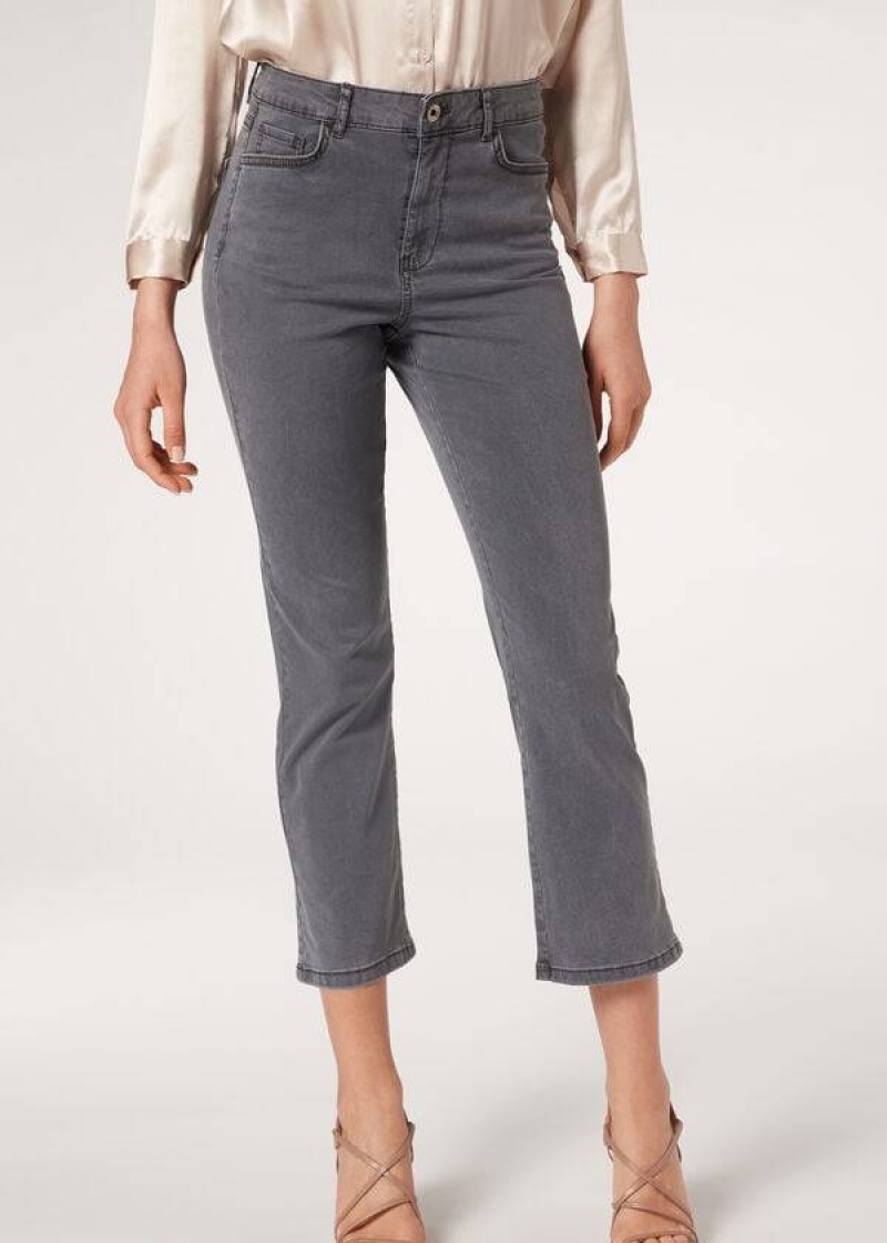 Calzedonia Eco Light Flared Cropped Denim Women\'s Jeans Grey | CA 1620AP