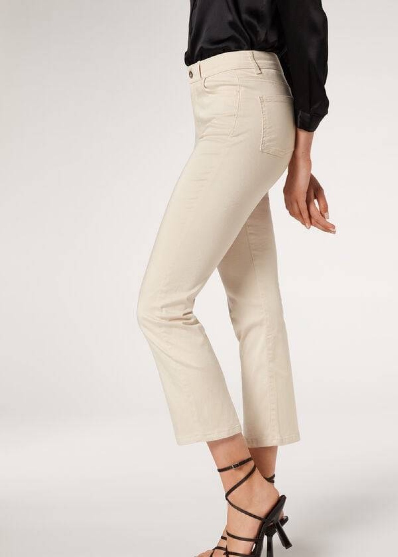 Calzedonia Eco Light Flared Cropped Denim Women's Jeans Brown / Beige | CA 1619PQ