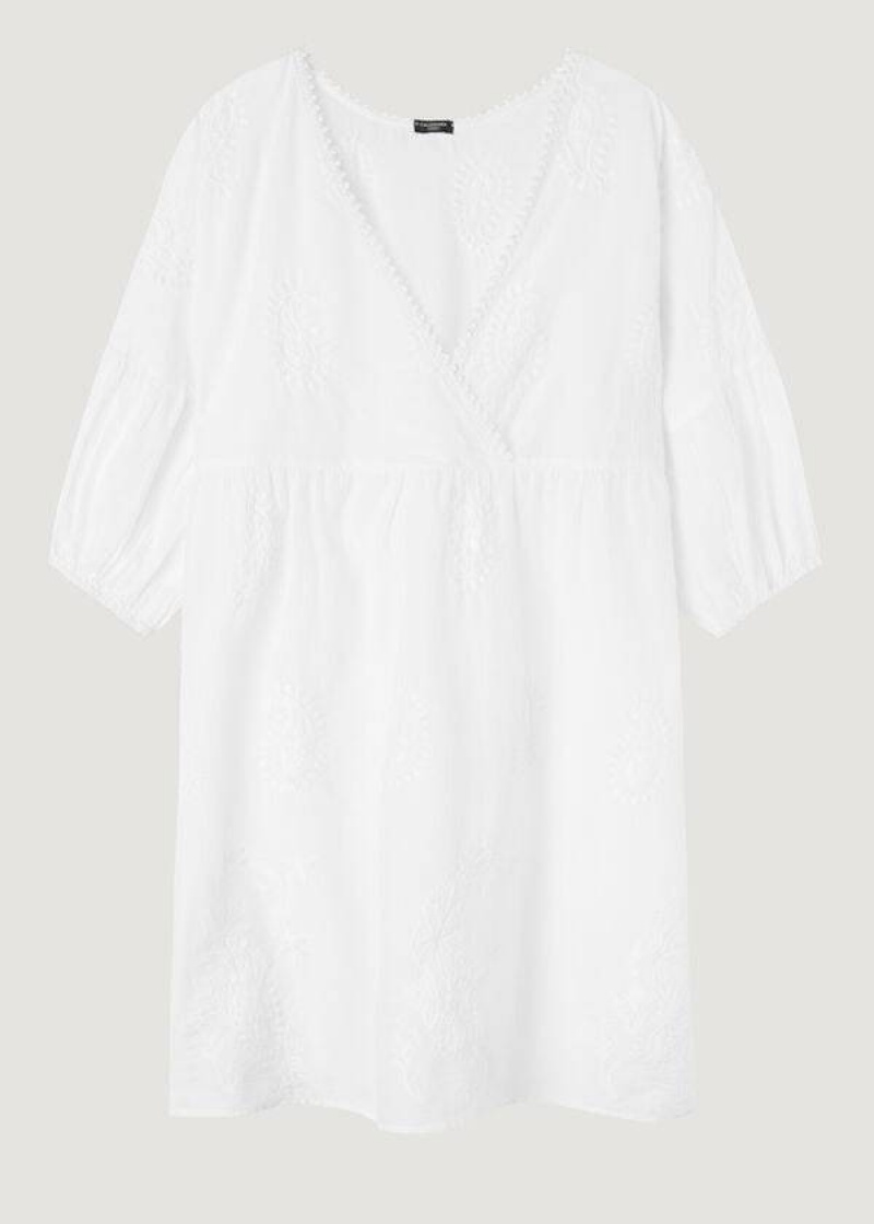 Calzedonia Embroidered Dress Women's Cover Ups White | CA 2113PQ