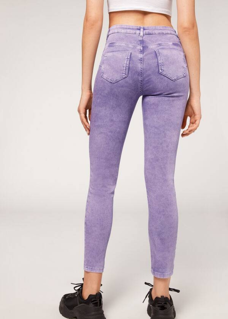 Calzedonia Faded Skinny Push-Up Women's Jeans Purple | CA 1603ZG