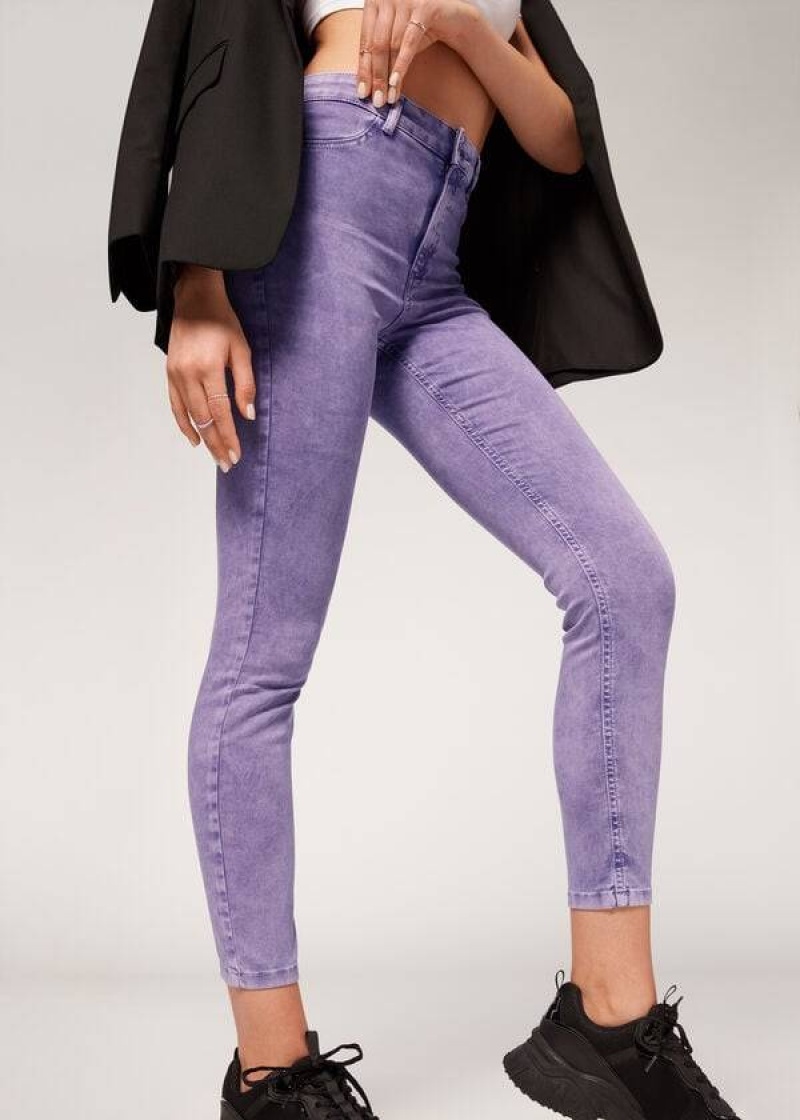 Calzedonia Faded Skinny Push-Up Women's Jeans Purple | CA 1603ZG