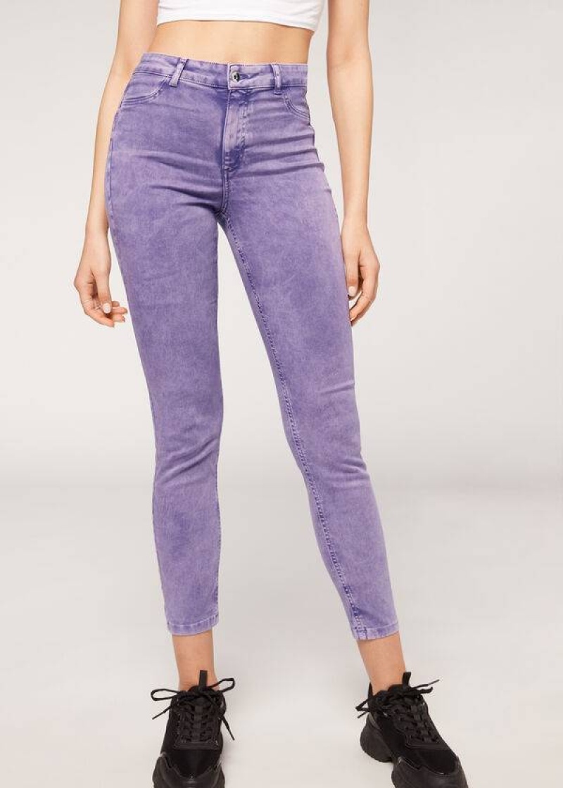 Calzedonia Faded Skinny Push-Up Women\'s Jeans Purple | CA 1603ZG