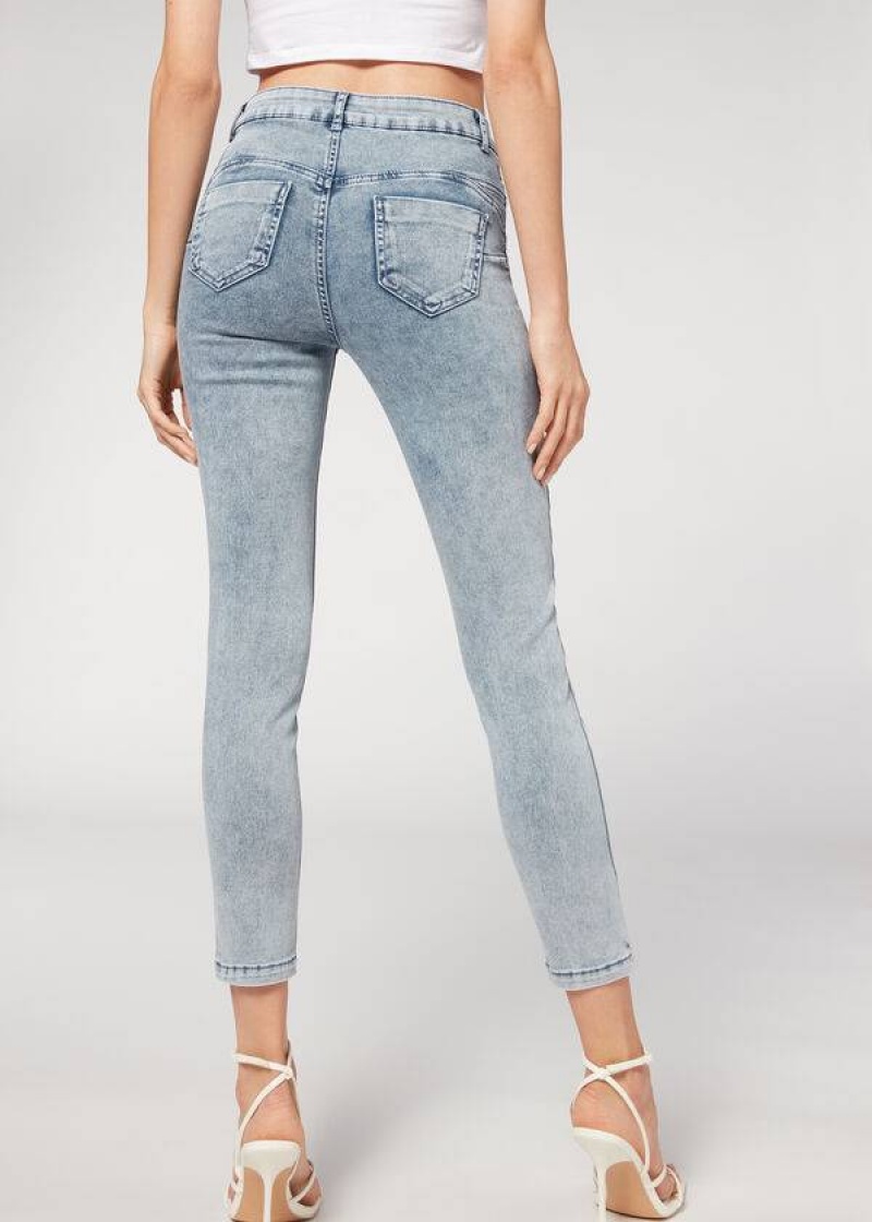 Calzedonia Faded Skinny Push-Up Women's Jeans Blue | CA 1601KI