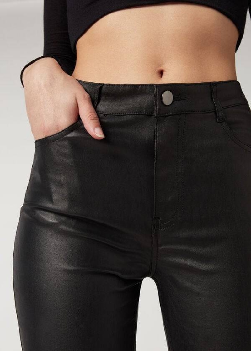 Calzedonia Faux Leather Skinny Women's Pants Black | CA 1462OR