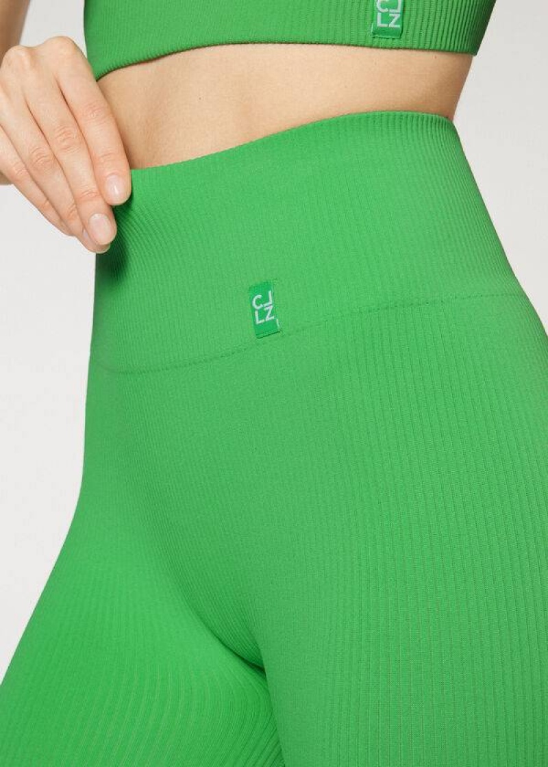 Calzedonia Fine Ribbed Seamless Sport Women's Leggings Green | CA 1539IS