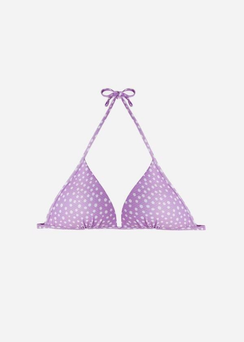 Calzedonia Fixed Triangle Cipro Women's Bikini Tops Purple | CA 2477TV