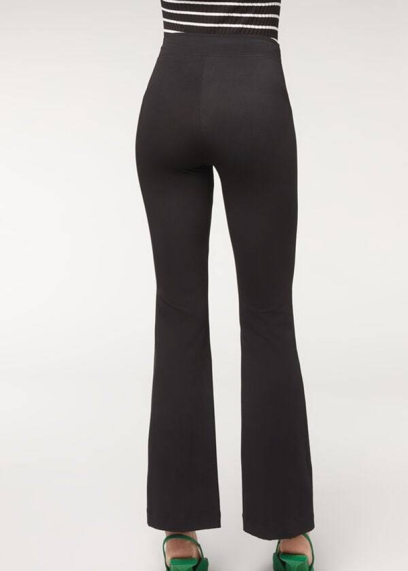 Calzedonia Flared in Supima Ultra Light Cotton Women's Pants Black | CA 1460UT