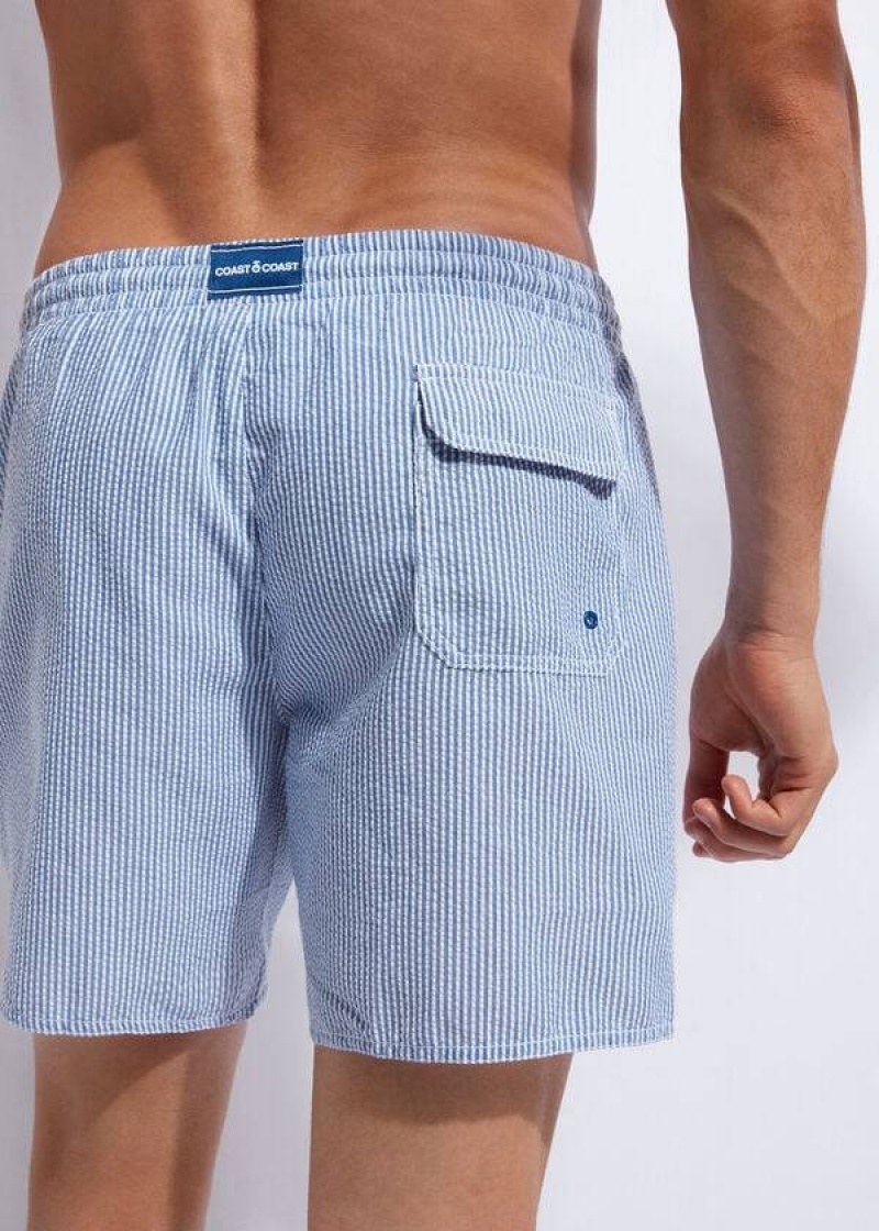 Calzedonia Formentera Men's Swim Trunks Blue / White | CA 1255PQ