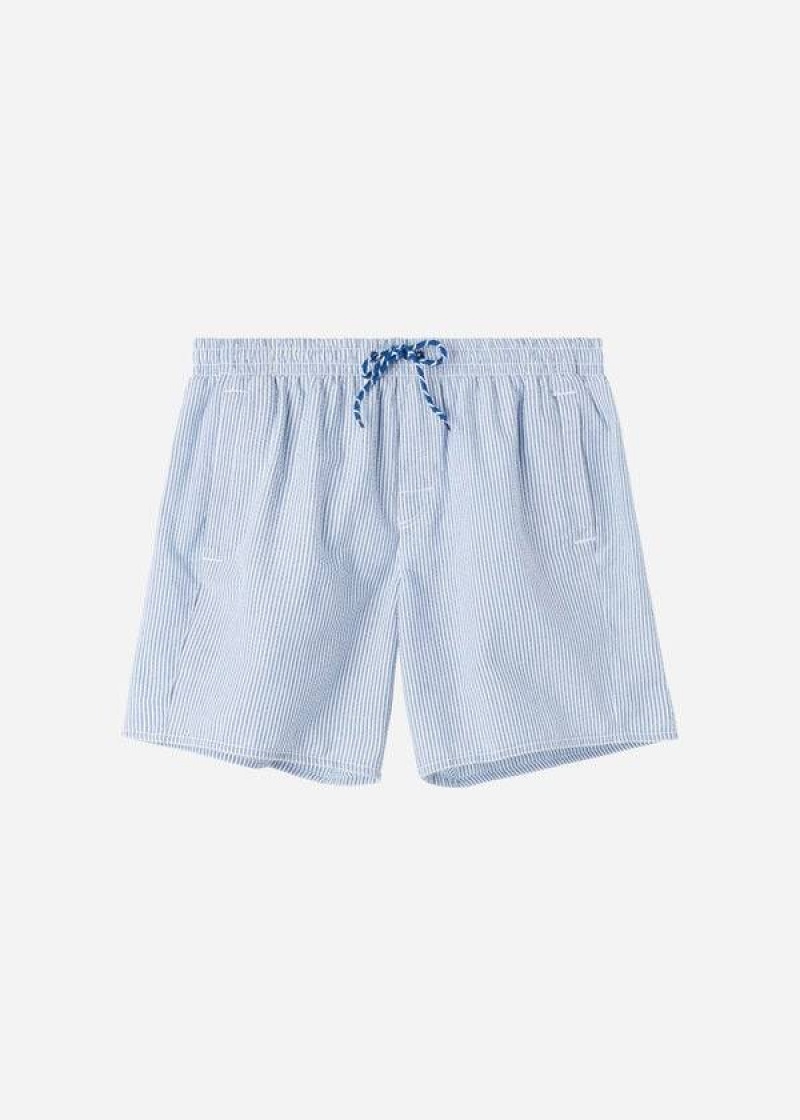 Calzedonia Formentera Men's Swim Trunks Blue / White | CA 1255PQ