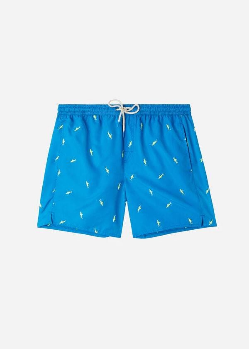 Calzedonia Formentera Men\'s Swim Trunks Blue / Grey | CA 1252UT