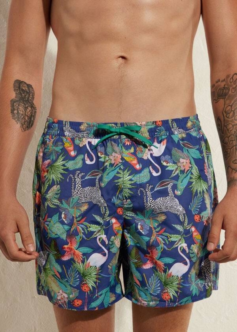 Calzedonia Formentera Men\'s Swim Trunks Green / Blue | CA 1272QZ