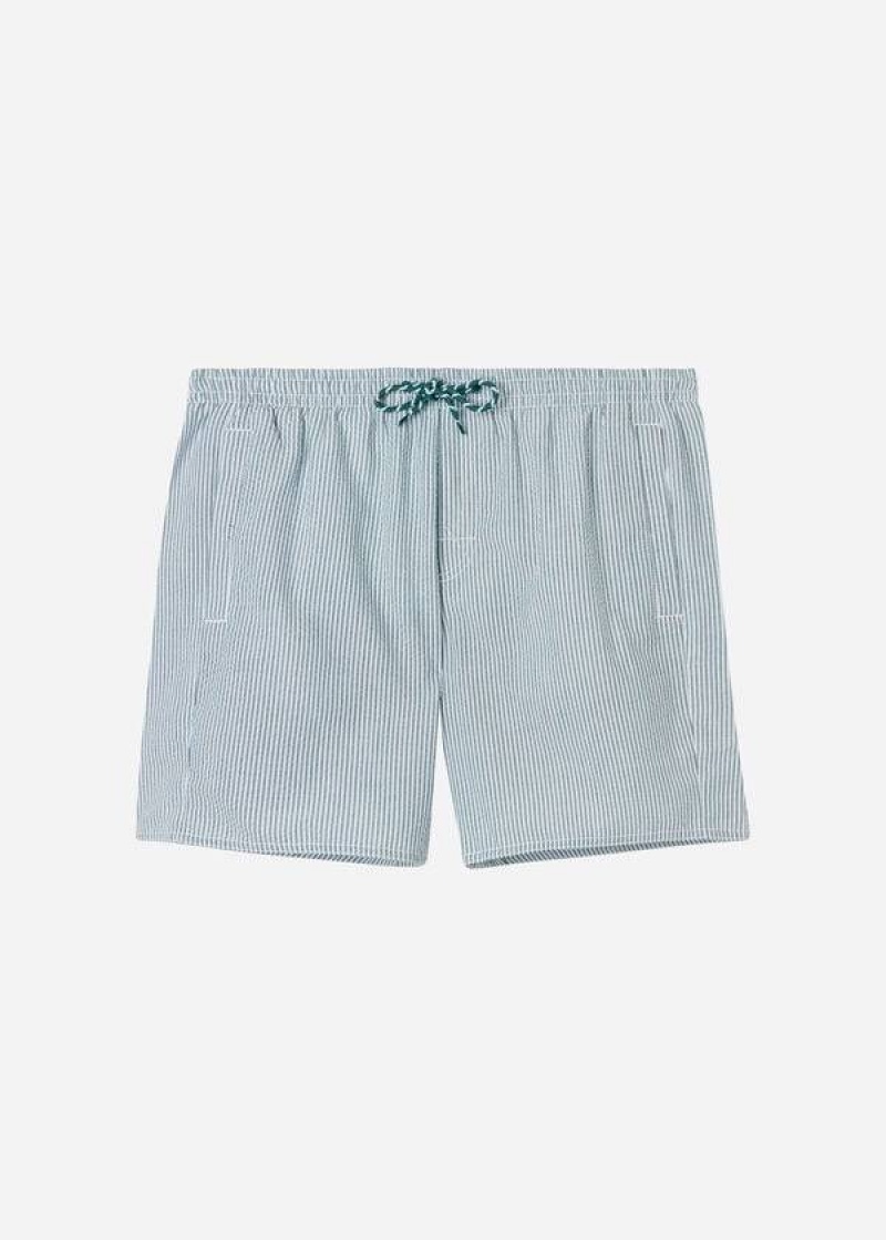 Calzedonia Formentera Men's Swim Trunks Green / White | CA 1256AP