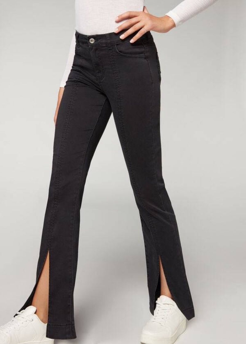 Calzedonia Front Slit Women's Jeans Black | CA 1594AP