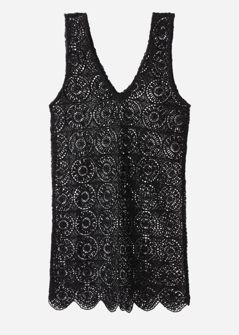 Calzedonia Geometric Crochet Dress Women's Cover Ups Black | CA 2109YU