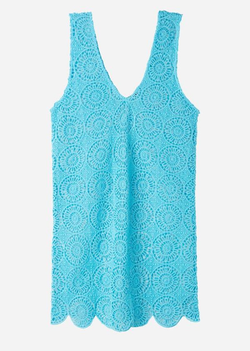 Calzedonia Geometric Crochet Dress Women's Cover Ups Turquoise | CA 2107RW