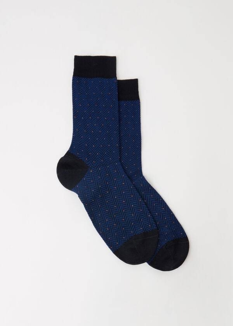 Calzedonia Geometric Pattern Crew Men\'s Socks Blue | CA 1339HK