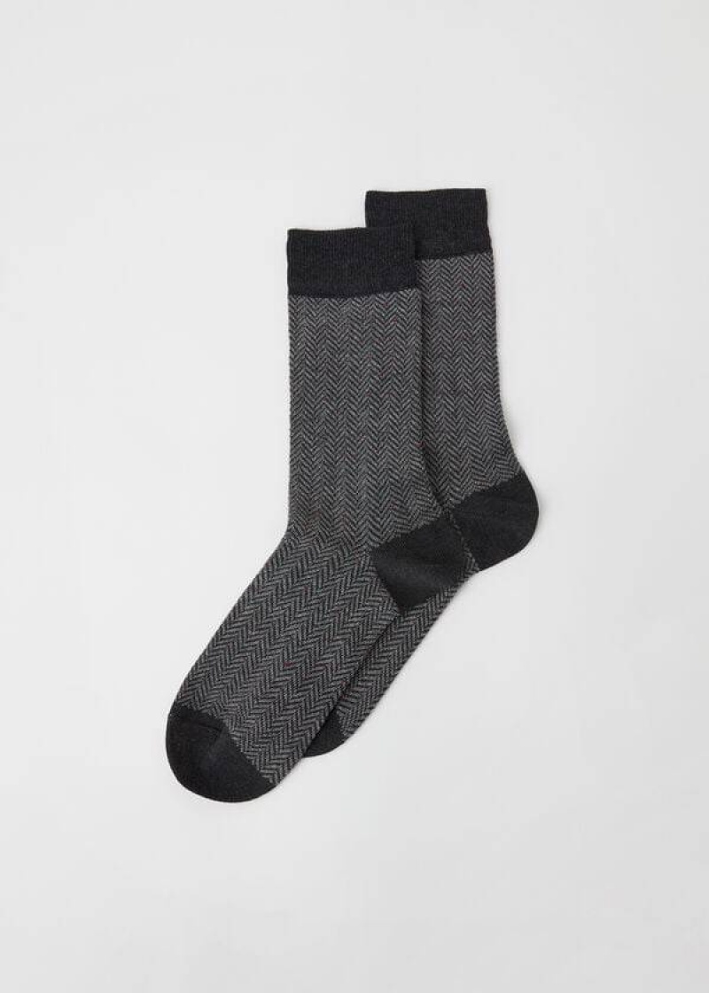 Calzedonia Geometric Pattern Crew Men\'s Socks Grey | CA 1338GL