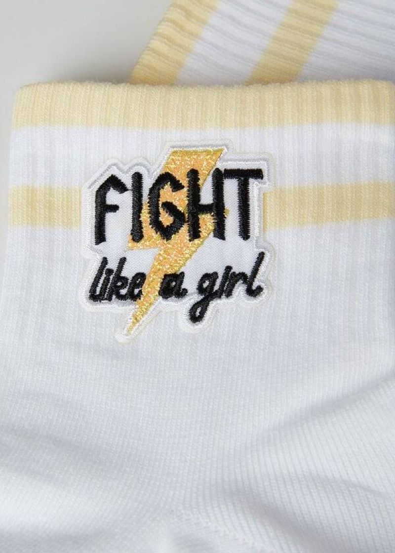 Calzedonia Girl Power Print Short Women's Socks White / Yellow | CA 1753FM