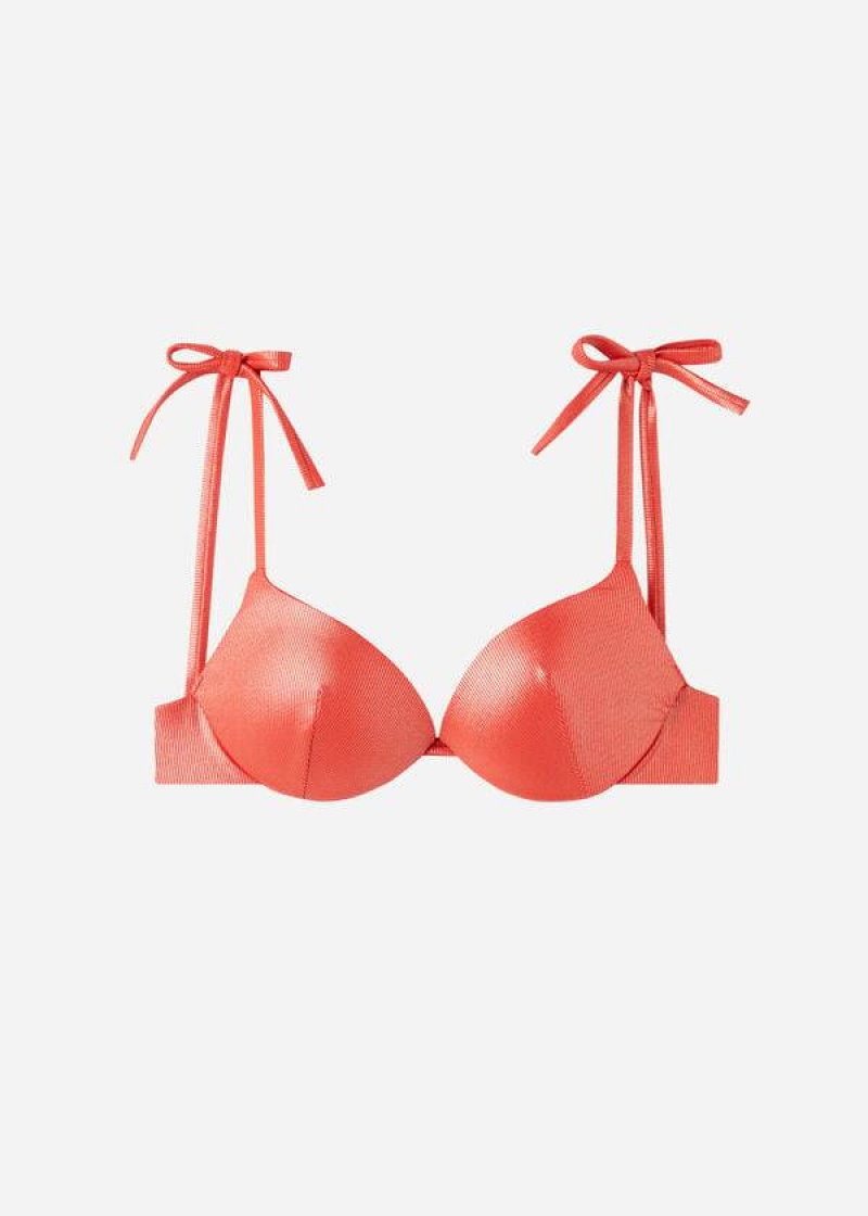 Calzedonia Graduated Padded Push Up Antigua Women's Bikini Tops Coral Orange | CA 2474IS