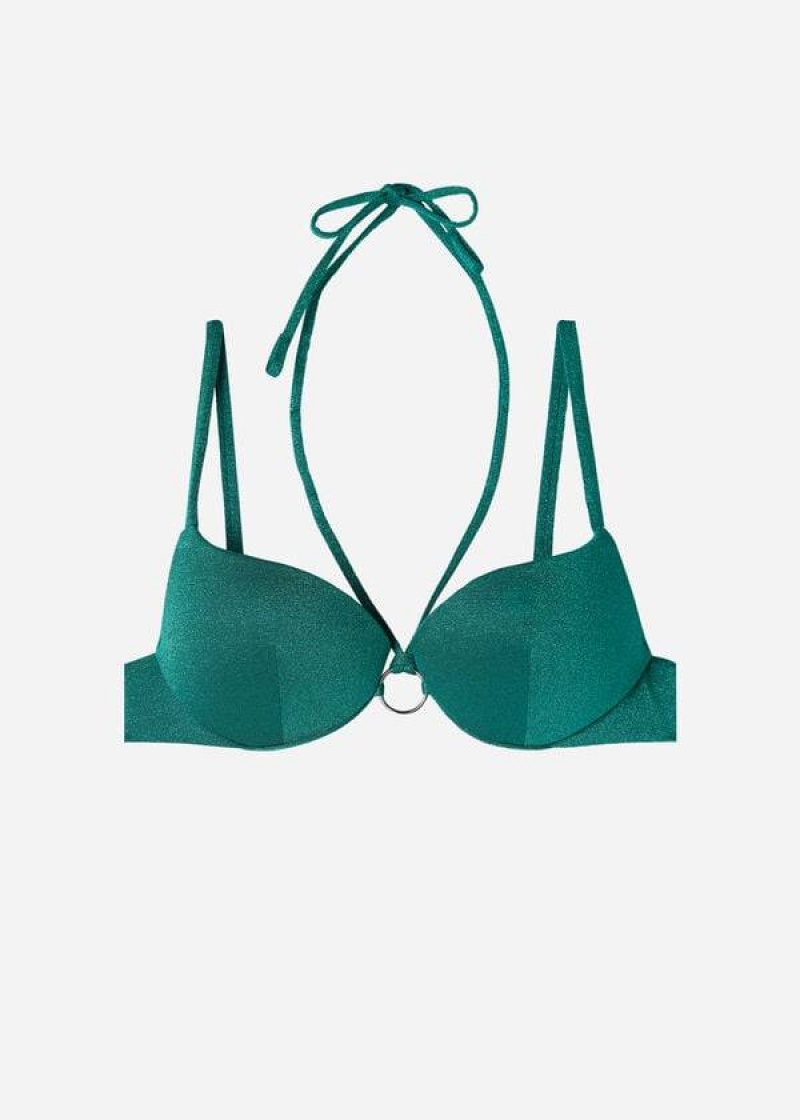 Calzedonia Graduated Padded Push Up Hollywood Women's Bikini Tops Green | CA 2472PQ