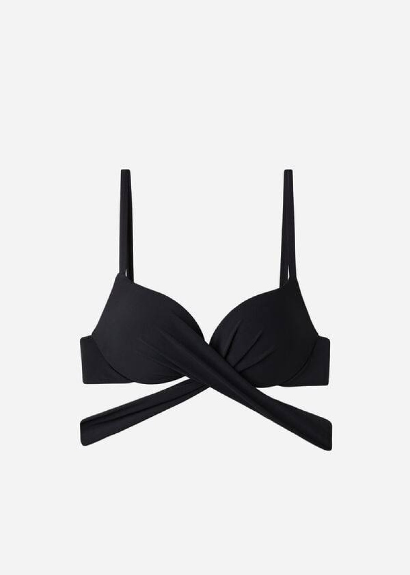 Calzedonia Graduated Padded Push Up Indonesia Women's Bikini Tops Black | CA 2471AP