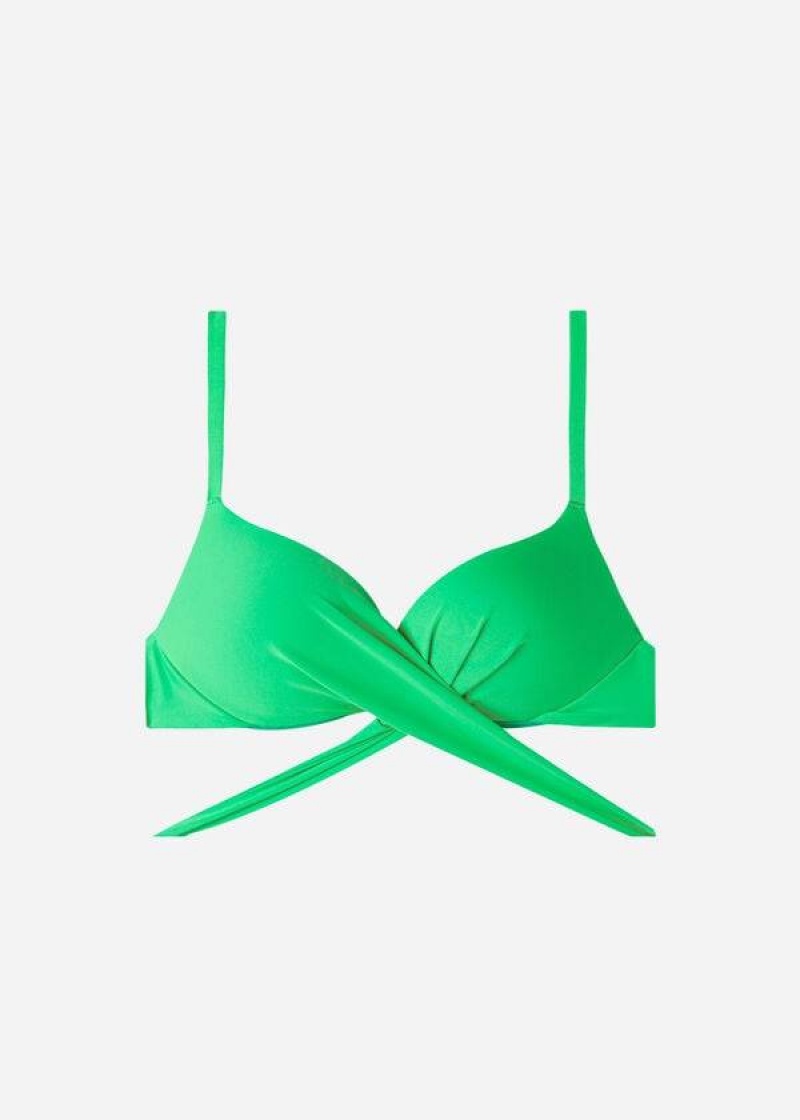 Calzedonia Graduated Padded Push Up Indonesia Women's Bikini Tops Green | CA 2470SO