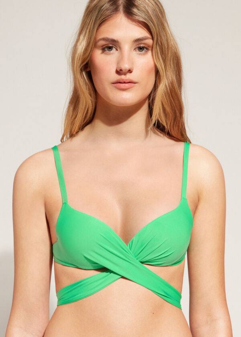 Calzedonia Graduated Padded Push Up Indonesia Women\'s Bikini Tops Green | CA 2470SO