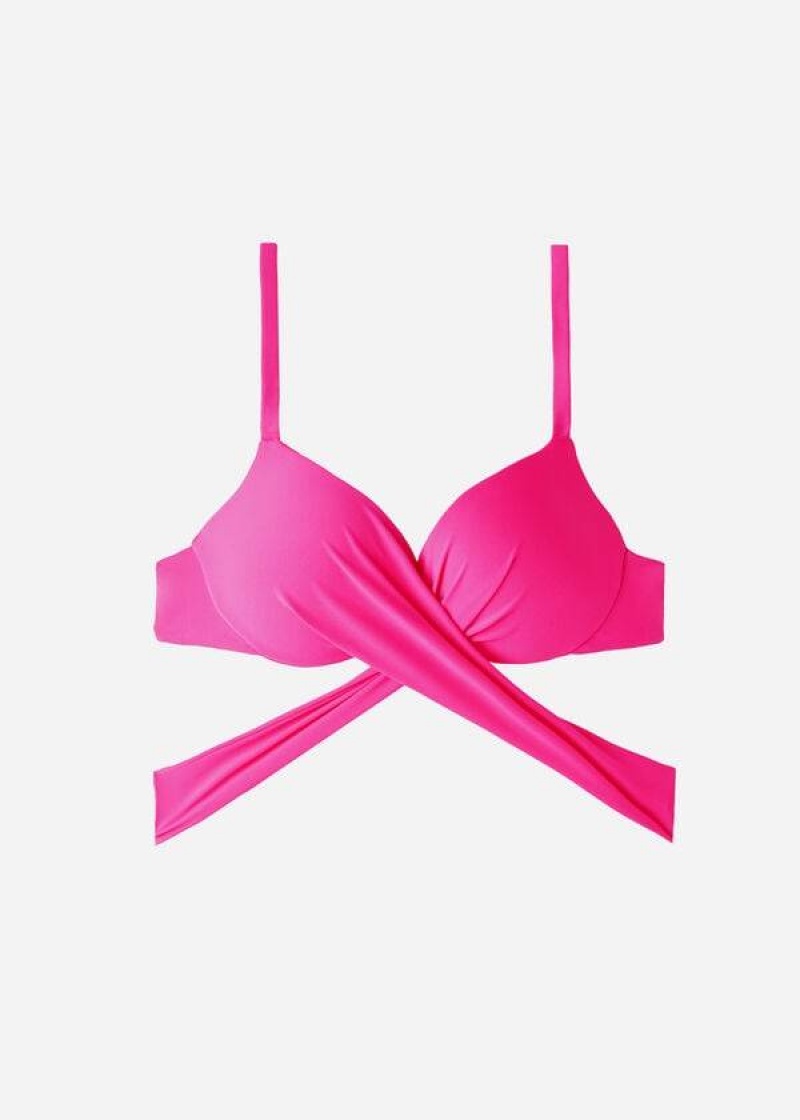 Calzedonia Graduated Padded Push Up Indonesia Women's Bikini Tops Pink | CA 2469DN